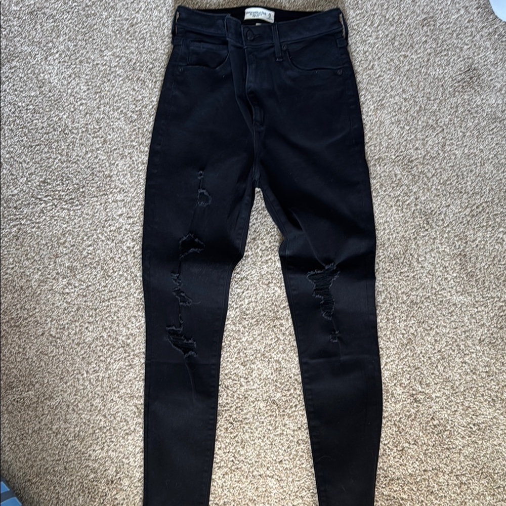 Abercrombie Curve Love Black Super Skinny High Rise Distressed Jeans NWOT